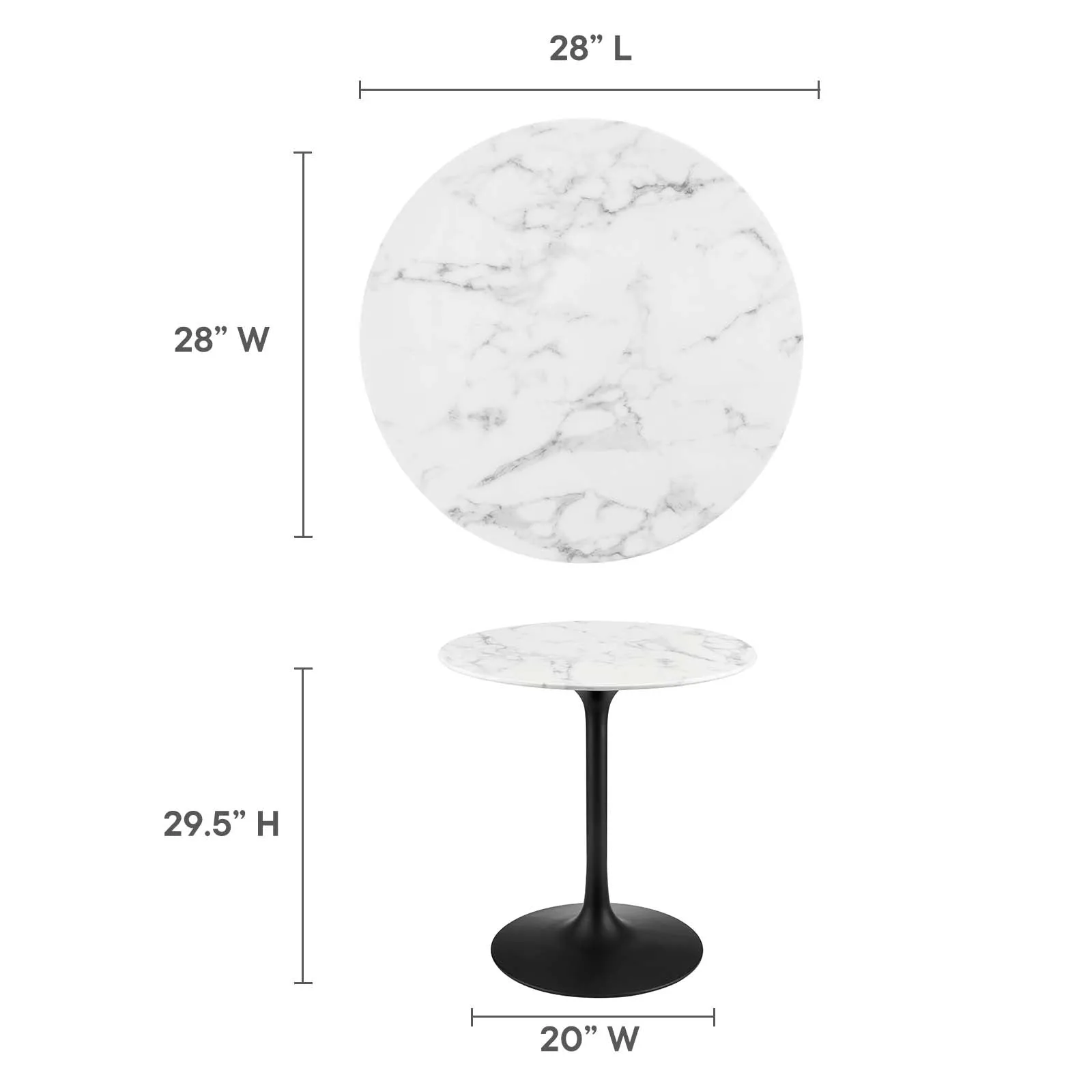 Lippa 28" Round Artificial Marble Dining Table Black White EEI-3515-BLK-WHI