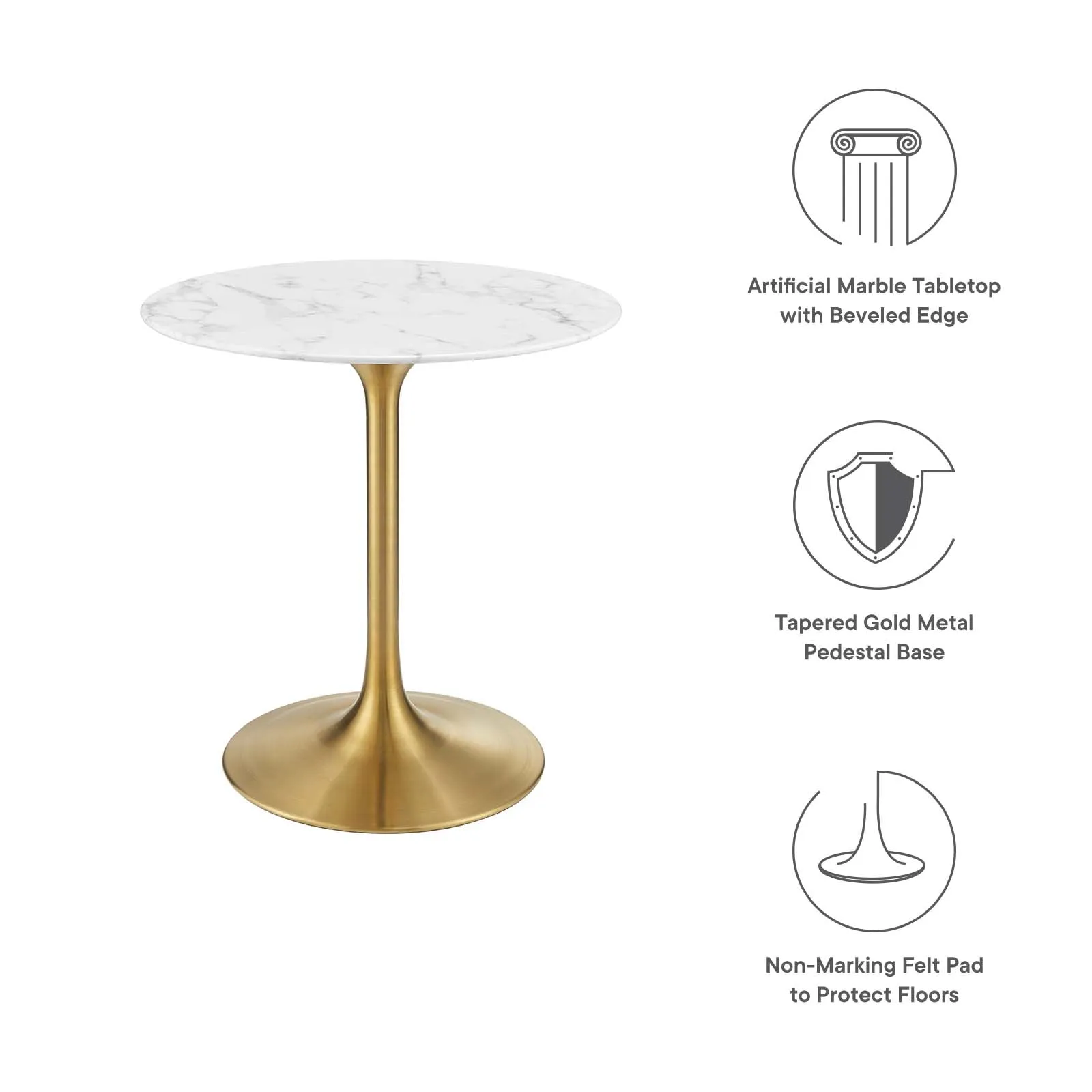 Lippa 28" Round Artificial Marble Dining Table Gold White EEI-3213-GLD-WHI