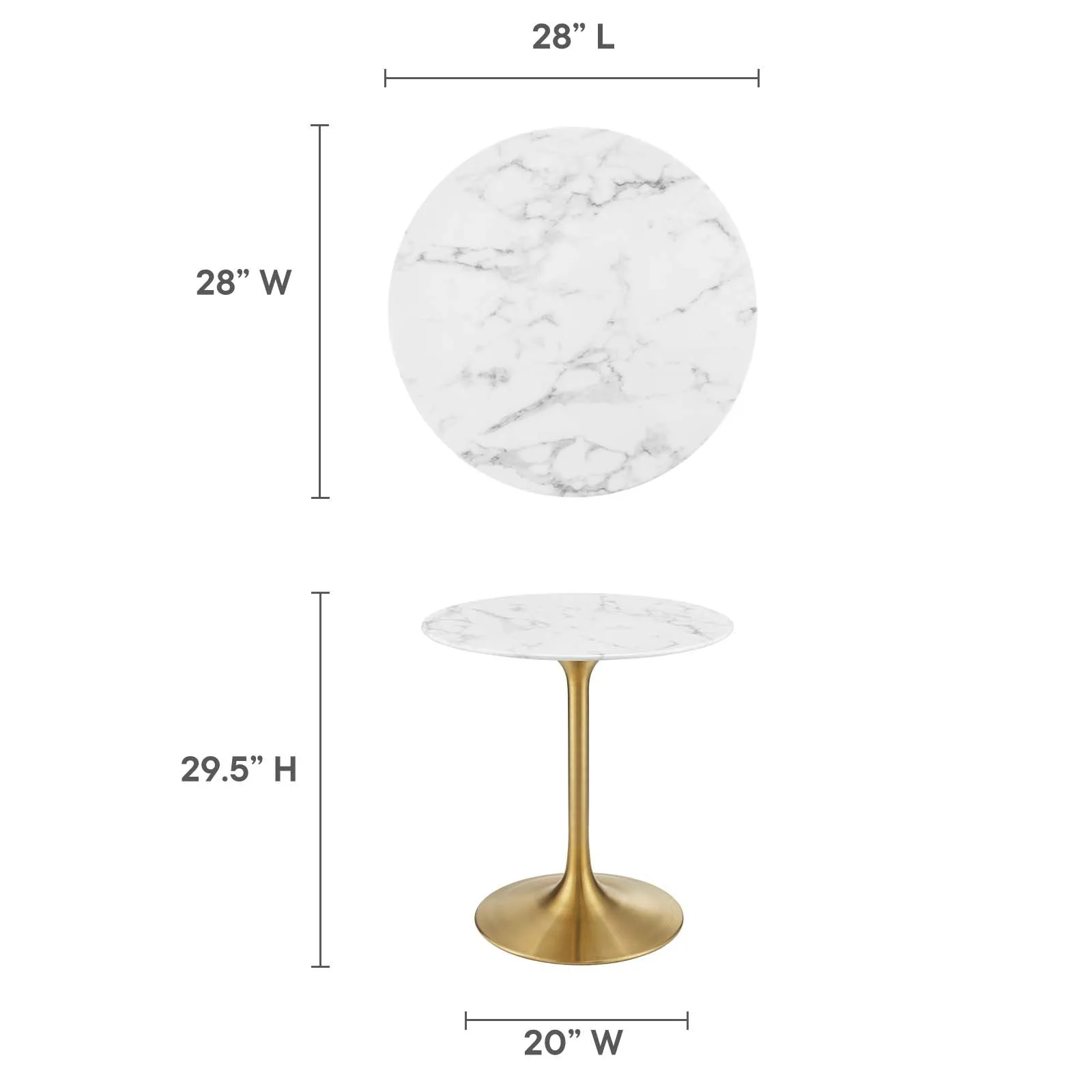 Lippa 28" Round Artificial Marble Dining Table Gold White EEI-3213-GLD-WHI