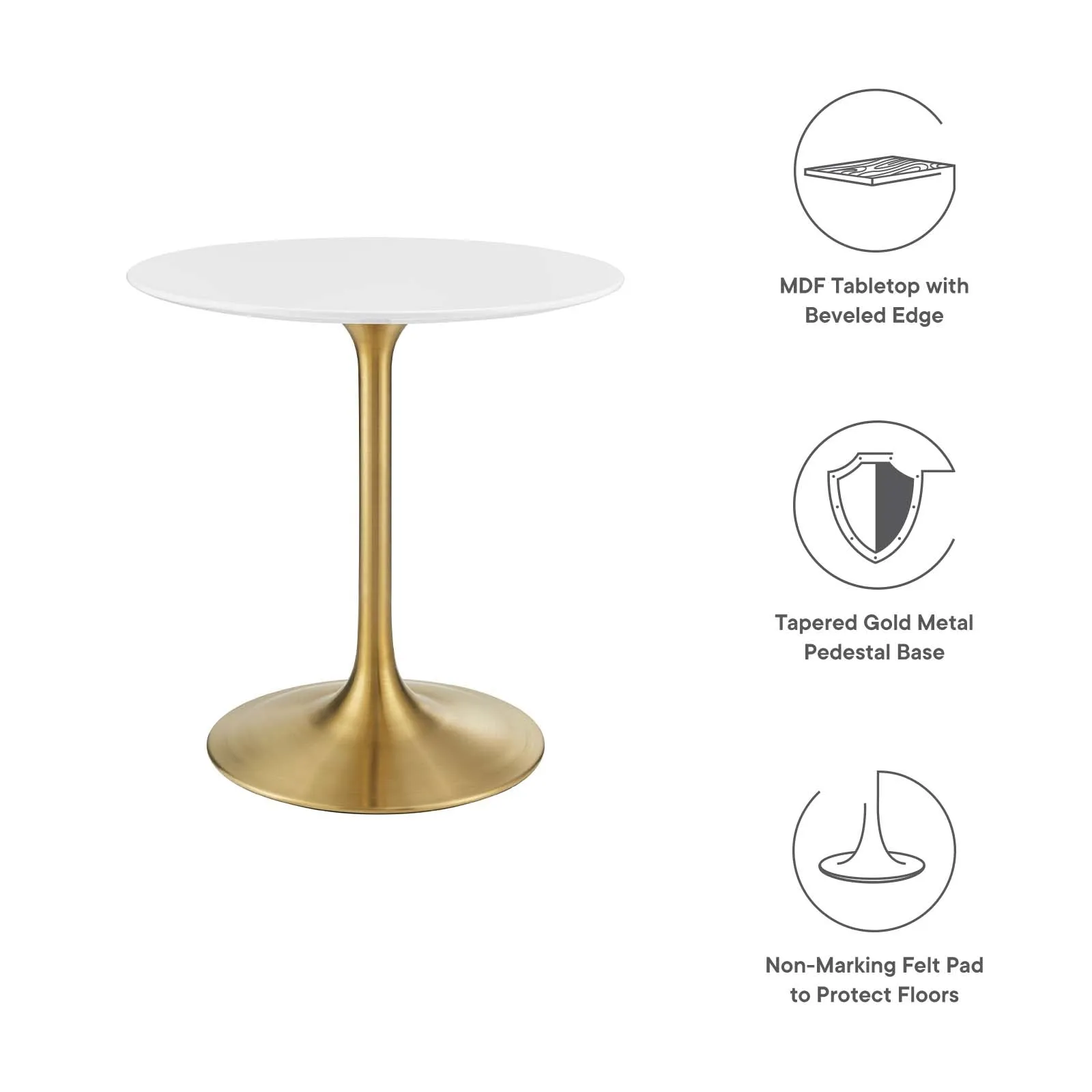 Lippa 28" Round Wood Dining Table Gold White EEI-3208-GLD-WHI