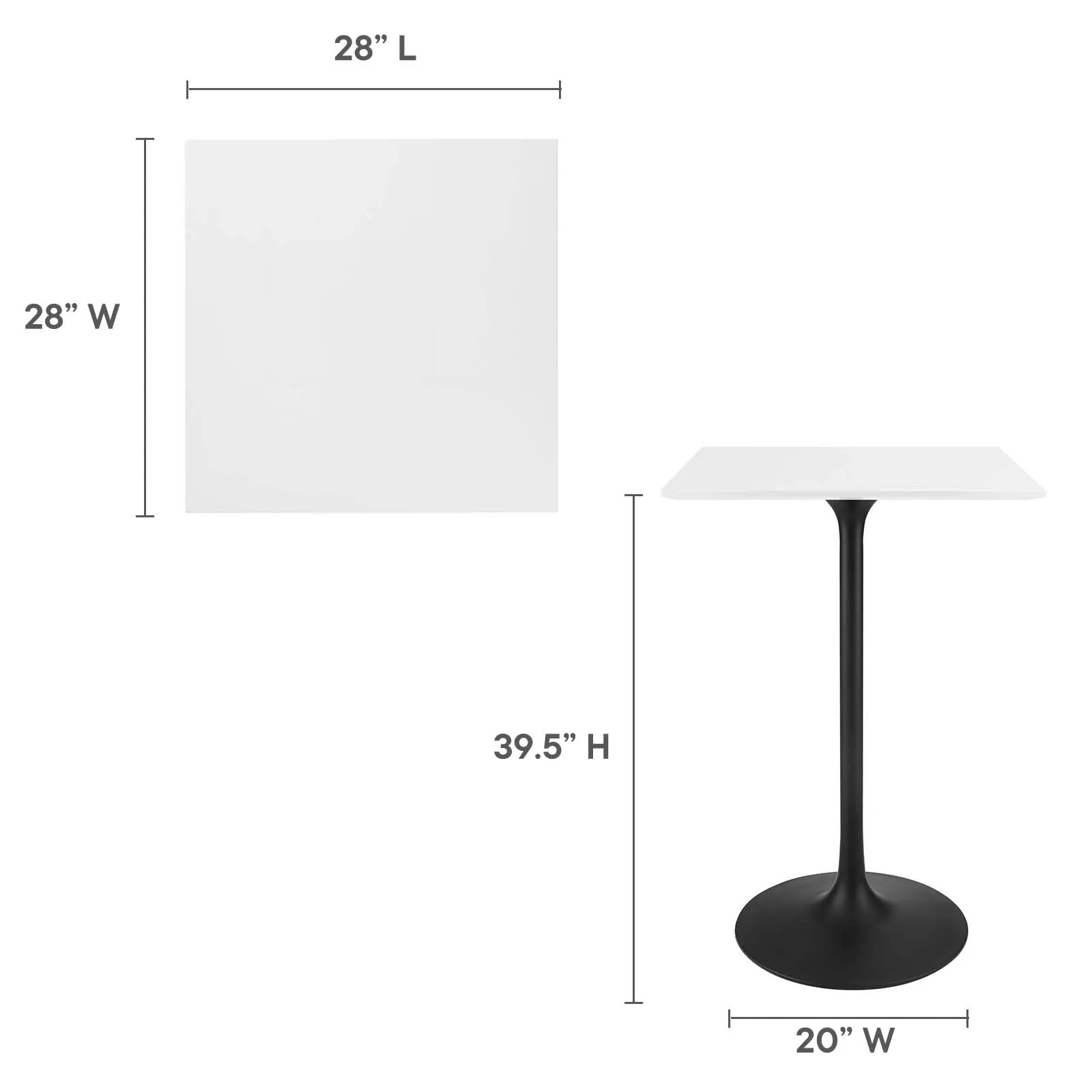 Lippa 28" Square Bar Table Black White EEI-3546-BLK-WHI