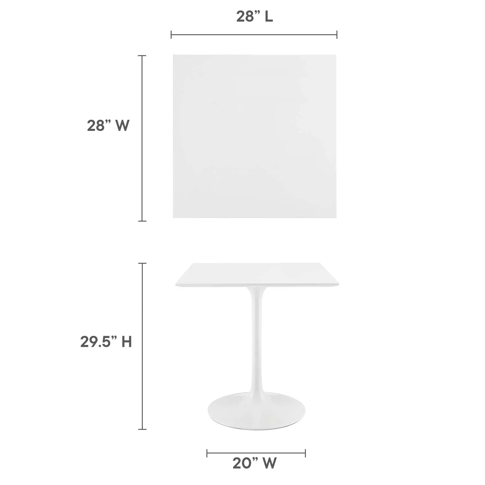 Lippa 28" Square Wood Top Dining Table White EEI-1123-WHI