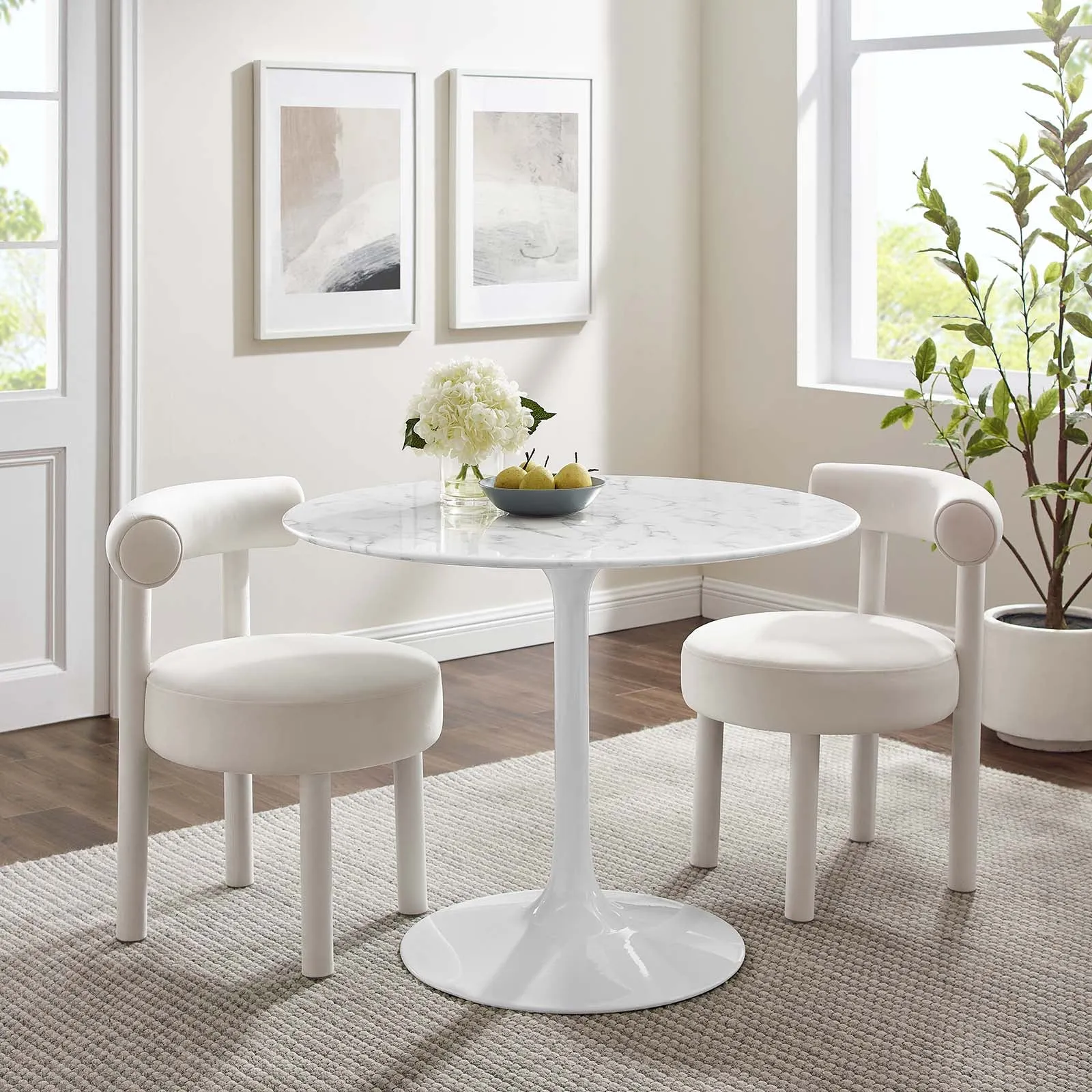 Lippa 40" Round Artificial Marble Dining Table White EEI-1130-WHI