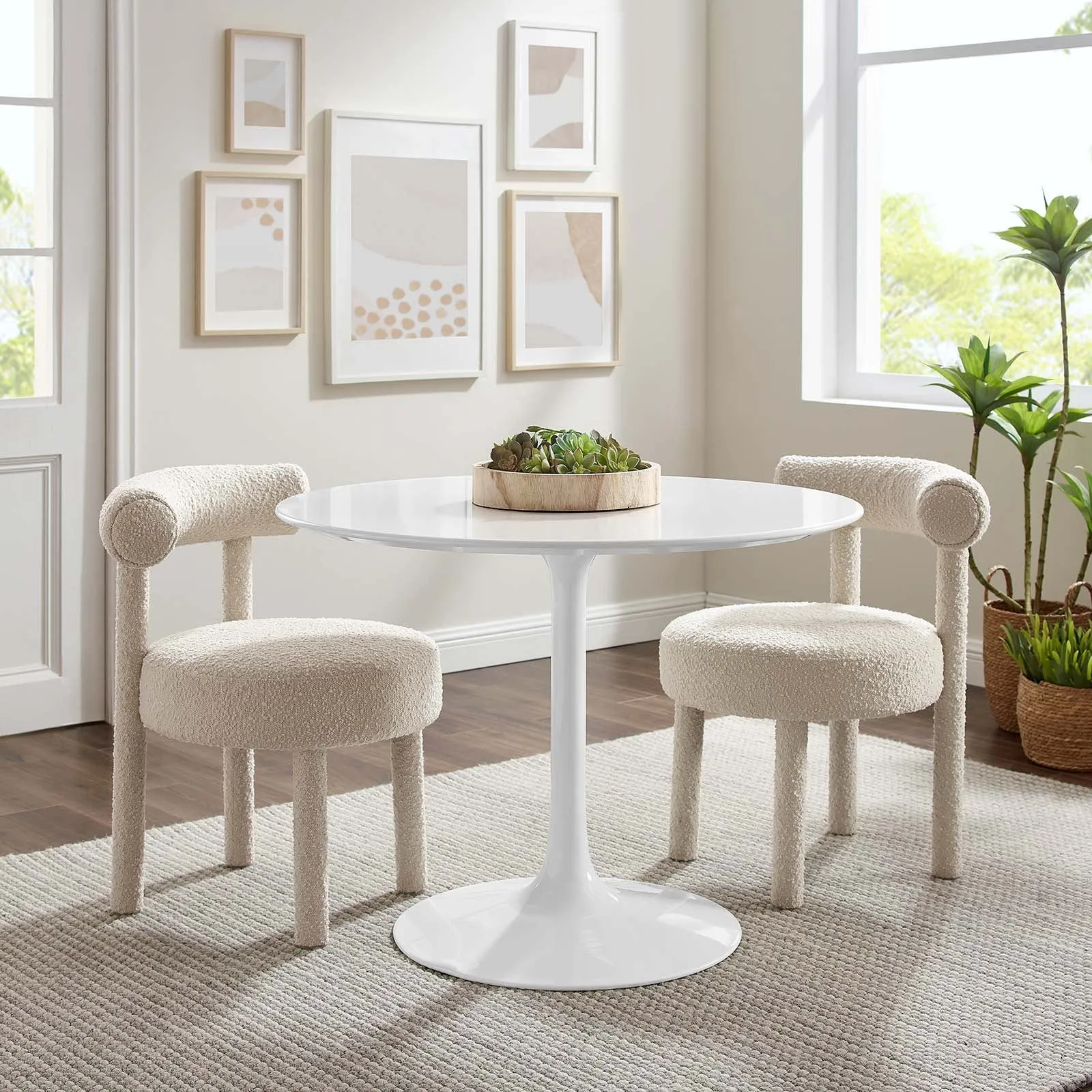 Lippa 40" Round Wood Top Dining Table White EEI-1117-WHI