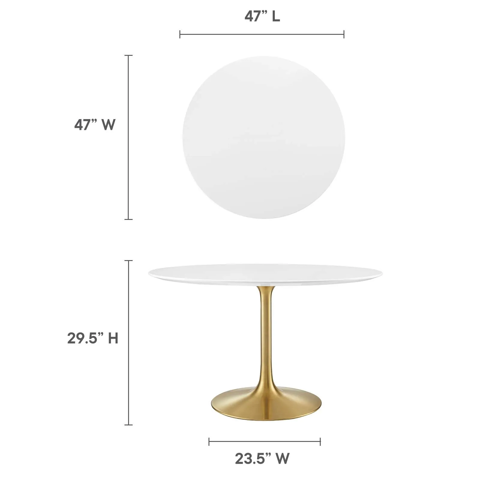 Lippa 47" Round Wood Dining Table Gold White EEI-3227-GLD-WHI