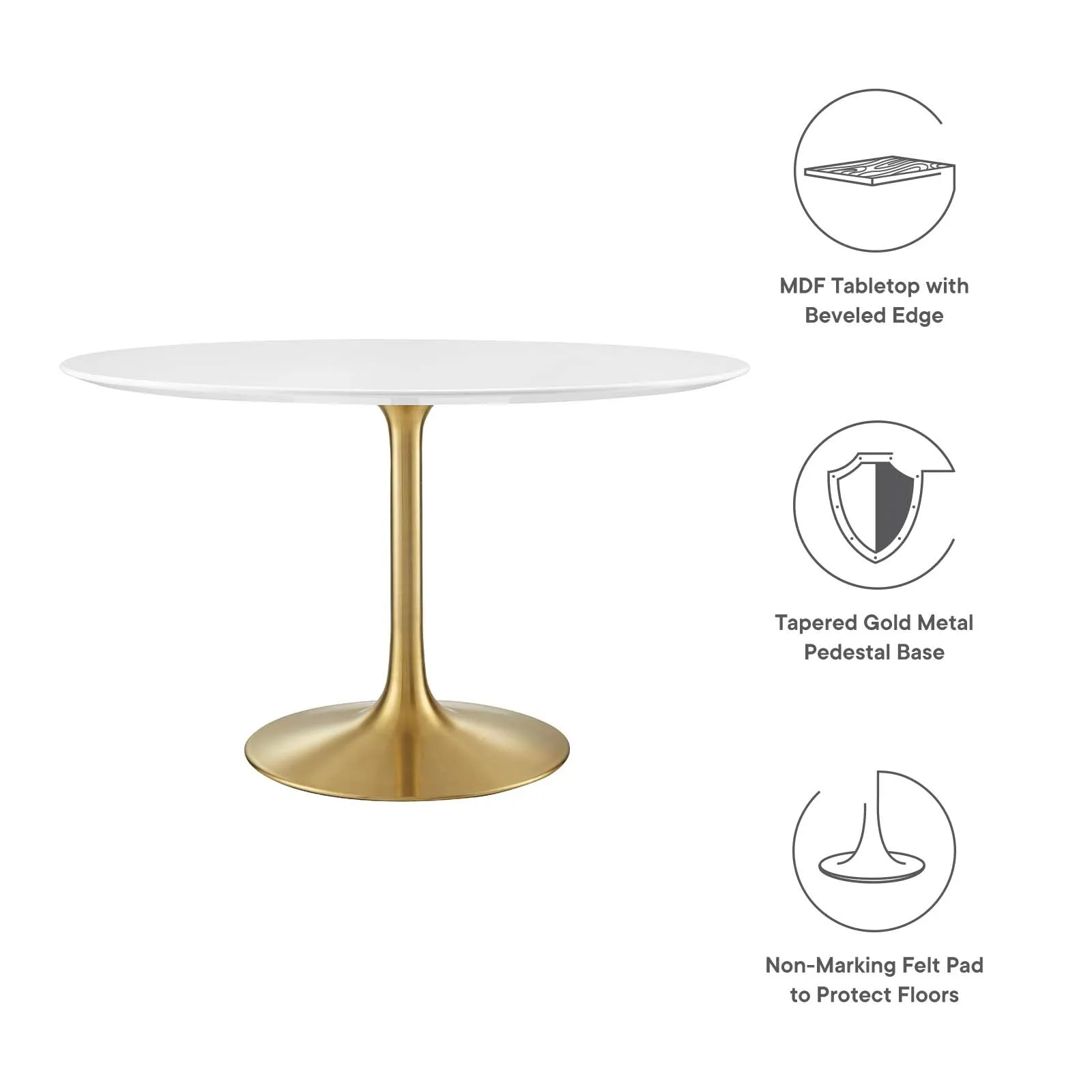 Lippa 47" Round Wood Dining Table Gold White EEI-3227-GLD-WHI