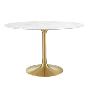 Lippa 	48" Round Artificial Marble Dining Table Gold White EEI-3232-GLD-WHI