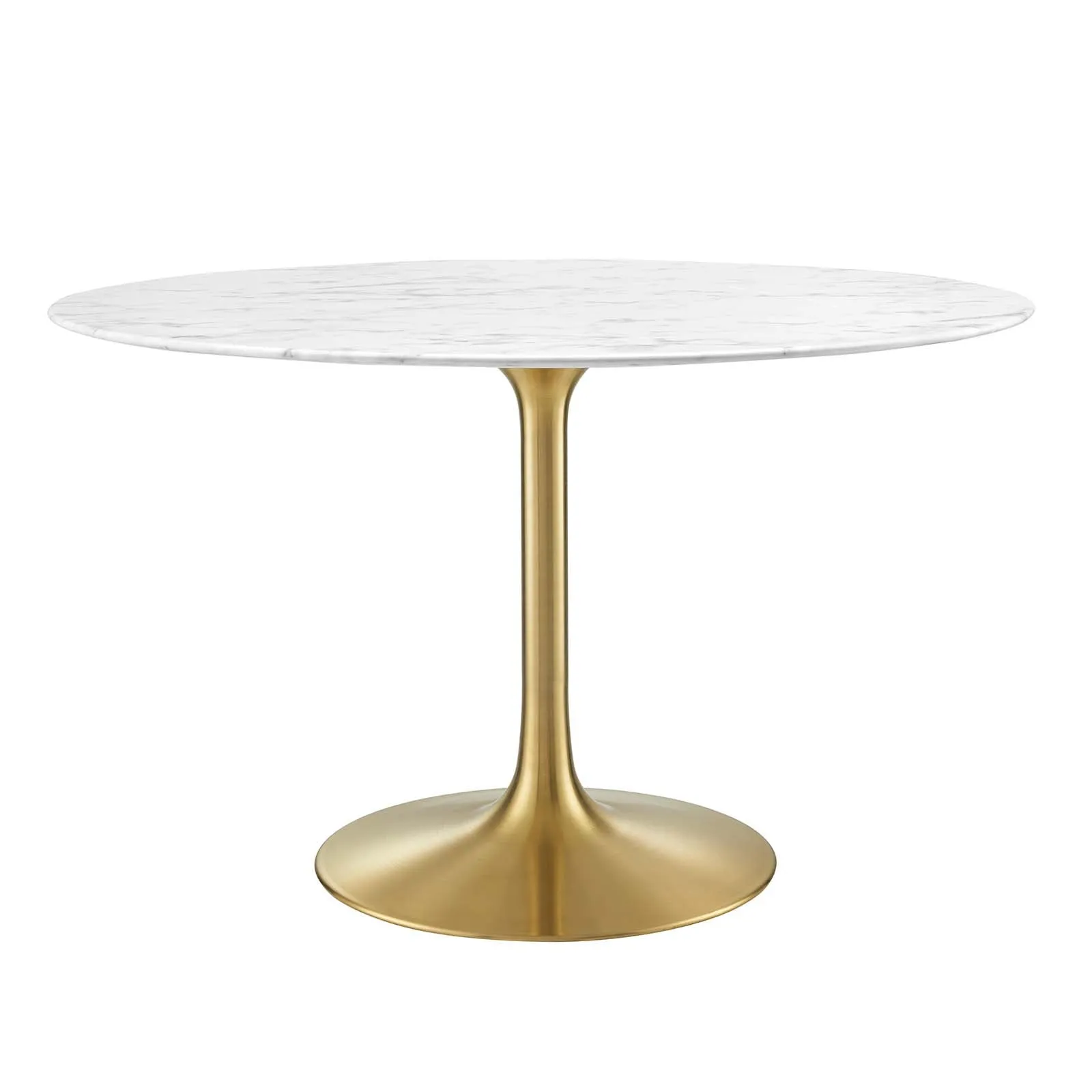 Lippa 	48" Round Artificial Marble Dining Table Gold White EEI-3232-GLD-WHI