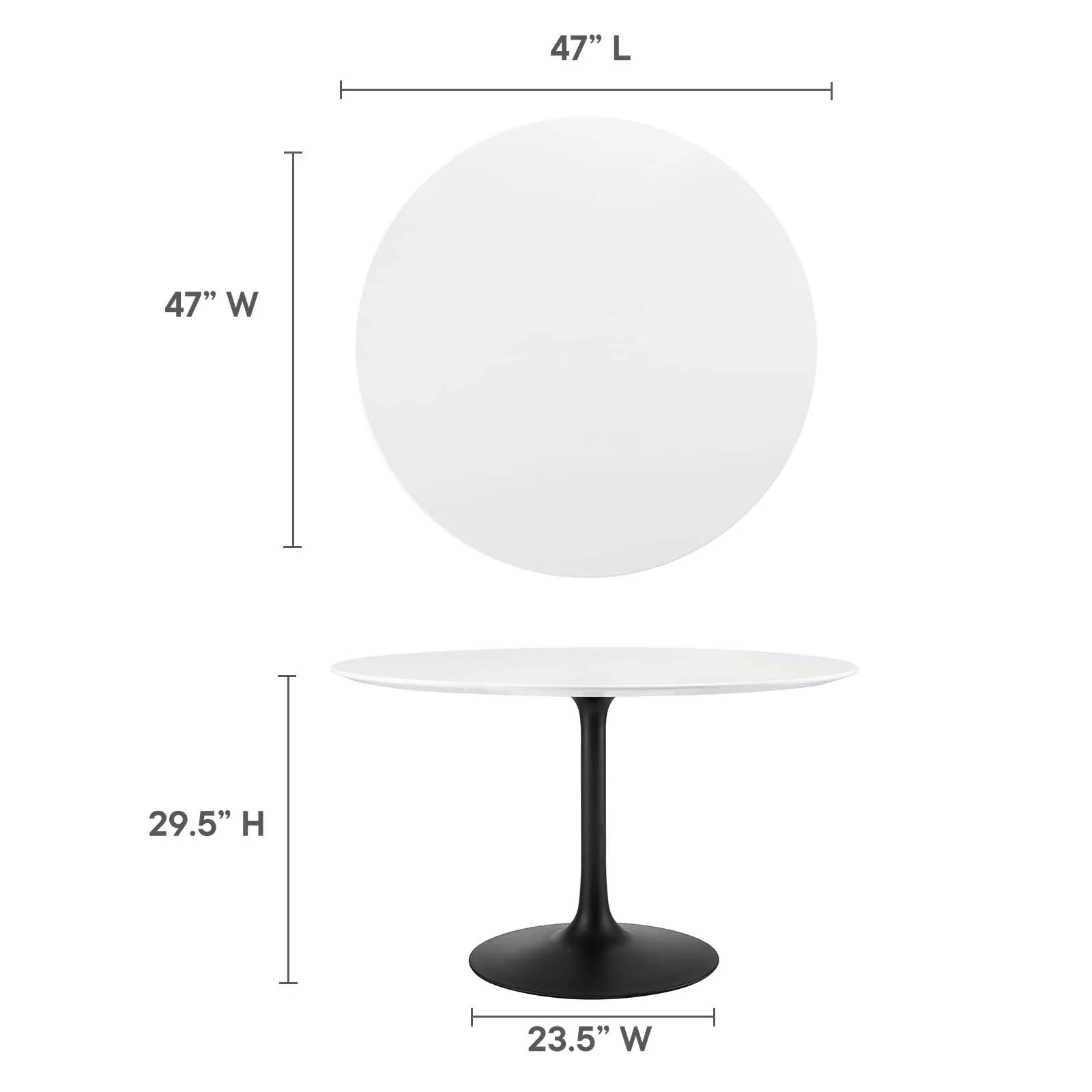 Lippa 48" Round Dining Table Black White EEI-3522-BLK-WHI