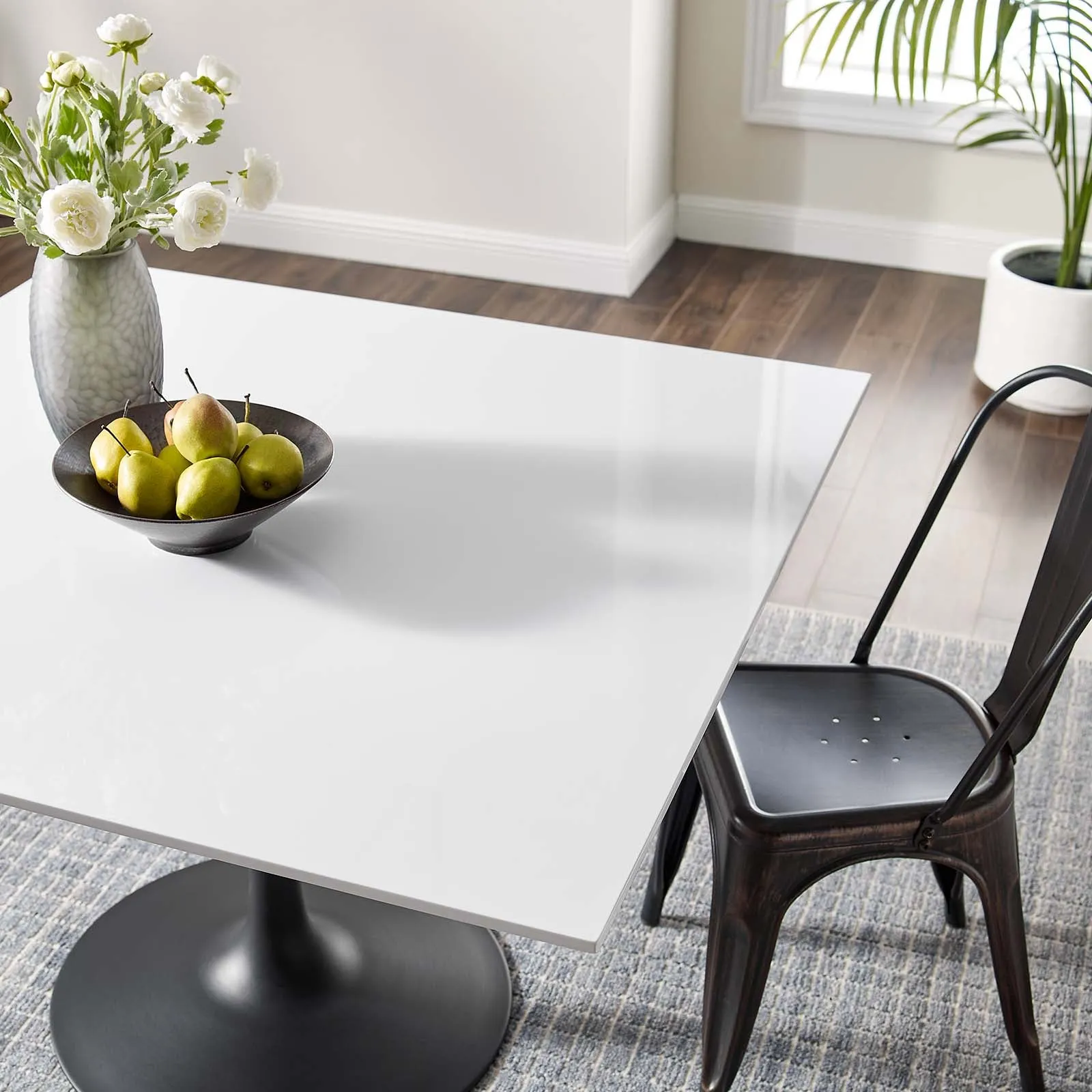 Lippa 48" Square Dining Table Black White EEI-3525-BLK-WHI