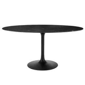 Lippa 60" Oval Artificial Marble Dining Table Black Black EEI-4881-BLK-BLK