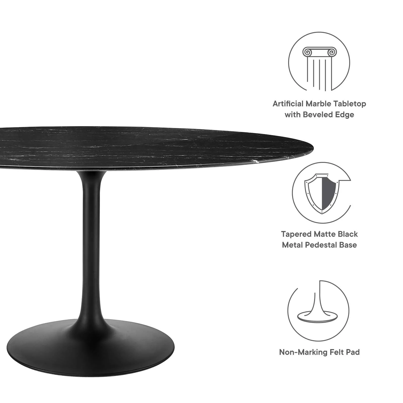 Lippa 60" Oval Artificial Marble Dining Table Black Black EEI-4881-BLK-BLK