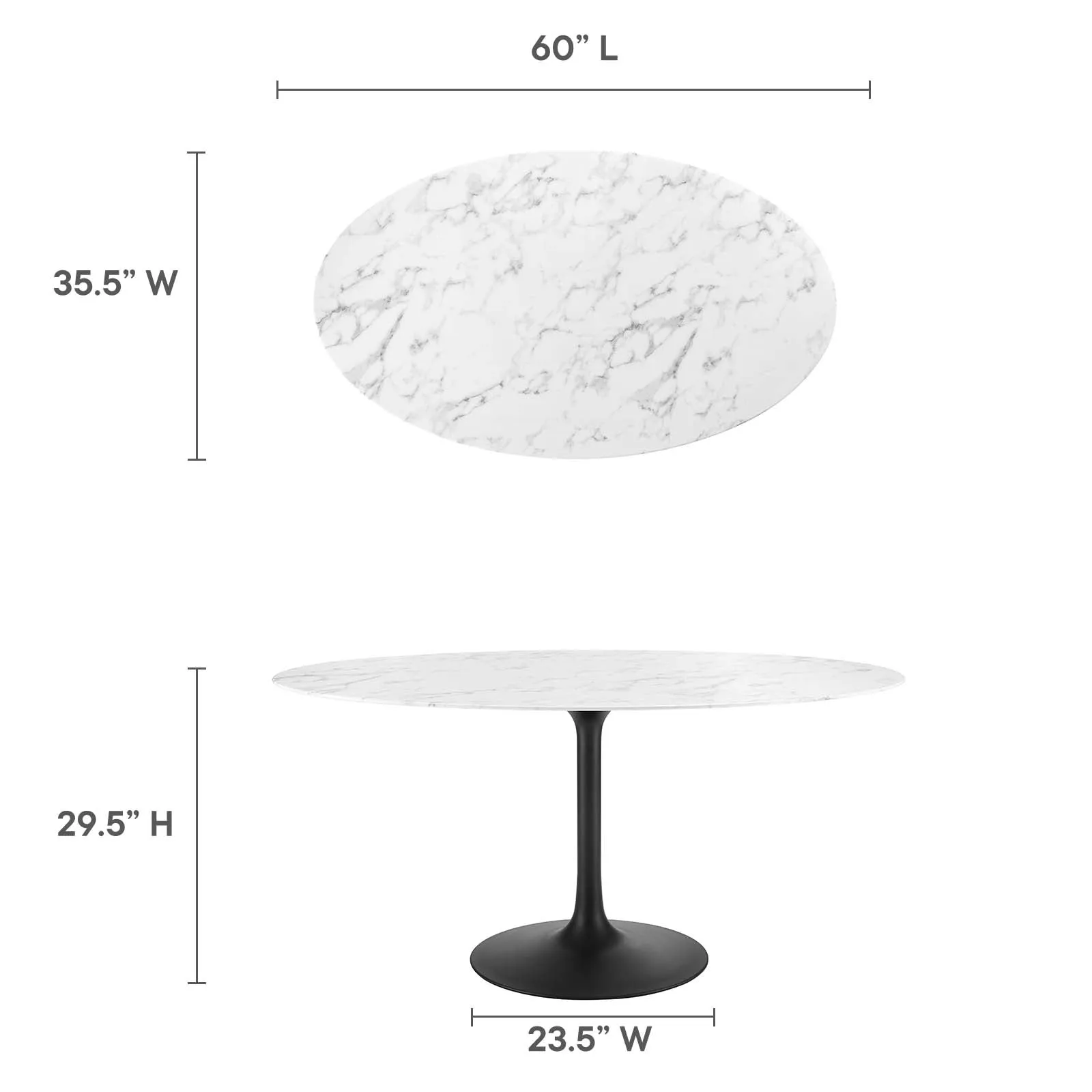 Lippa 60" Oval Artificial Marble Dining Table Black White EEI-3531-BLK-WHI