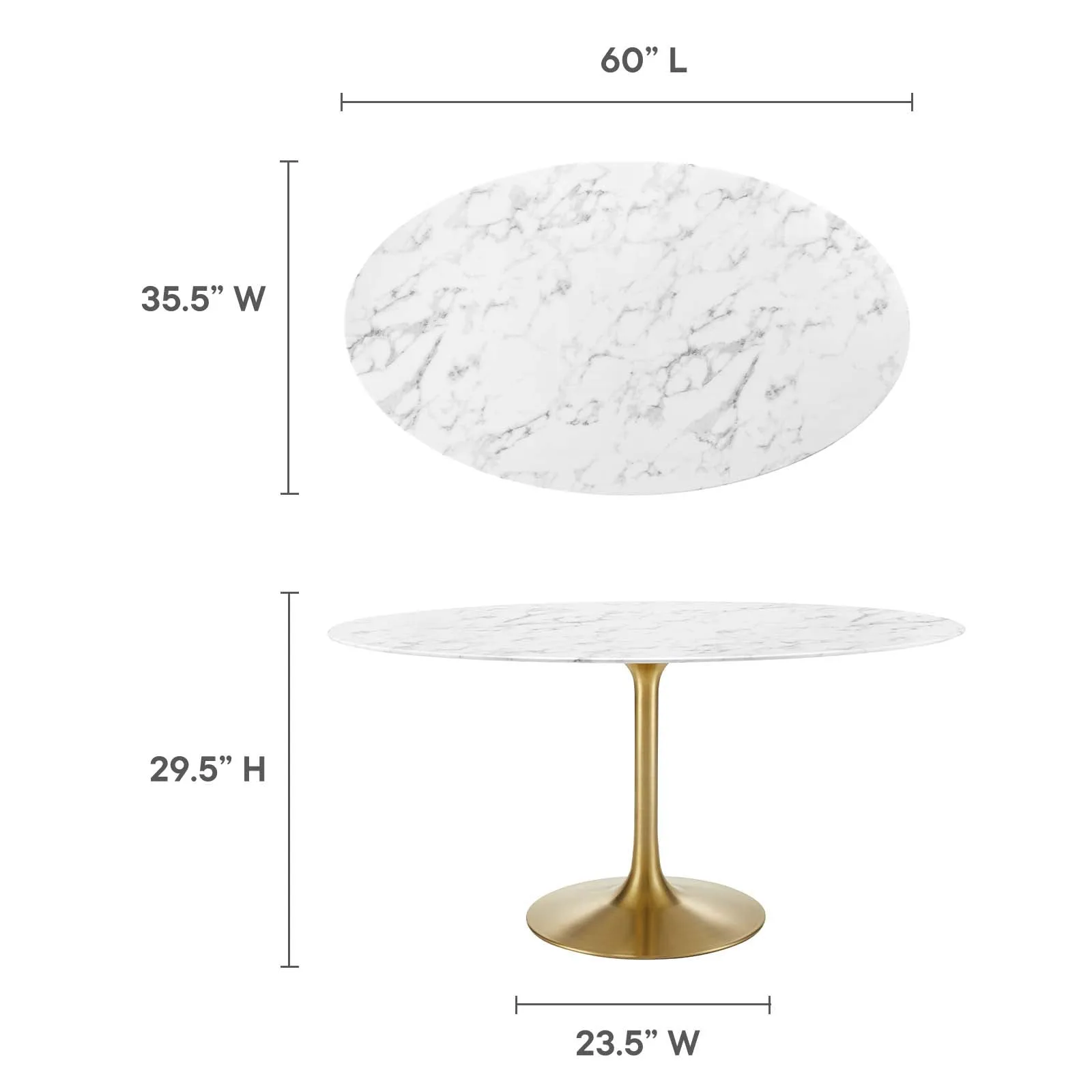 Lippa 60" Oval Artificial Marble Dining Table Gold White EEI-3236-GLD-WHI