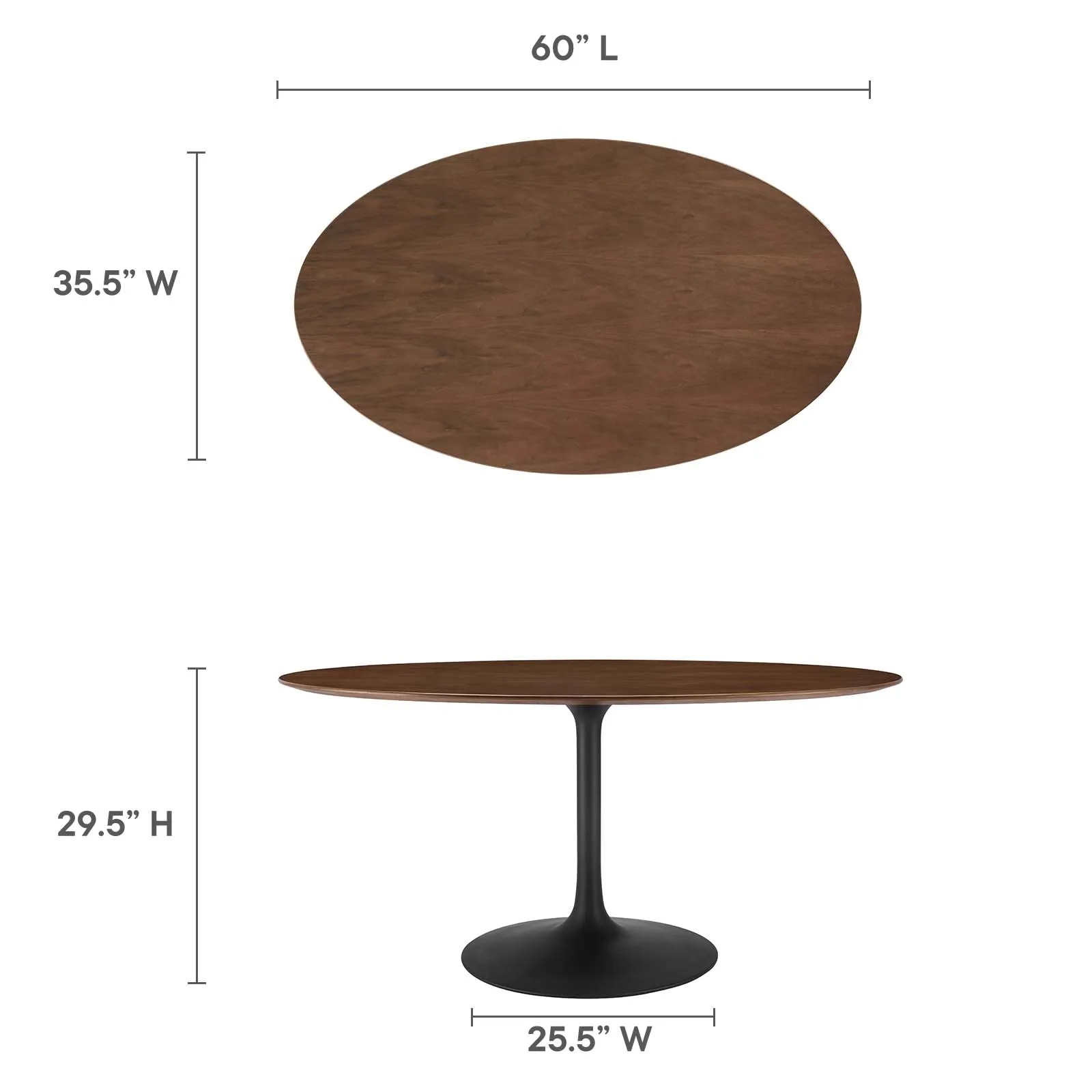 Lippa 60" Oval Walnut Wood Grain Dining Table Black Walnut EEI-3543-BLK-WAL