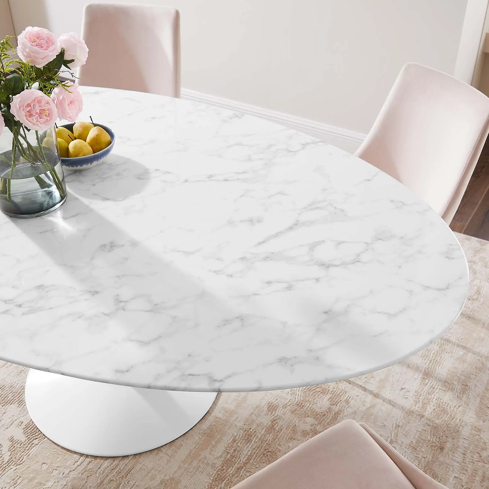 Lippa 78" Oval Artificial Marble Dining Table White EEI-1659-WHI