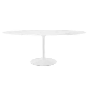 Lippa 78" Oval Artificial Marble Dining Table White EEI-1659-WHI