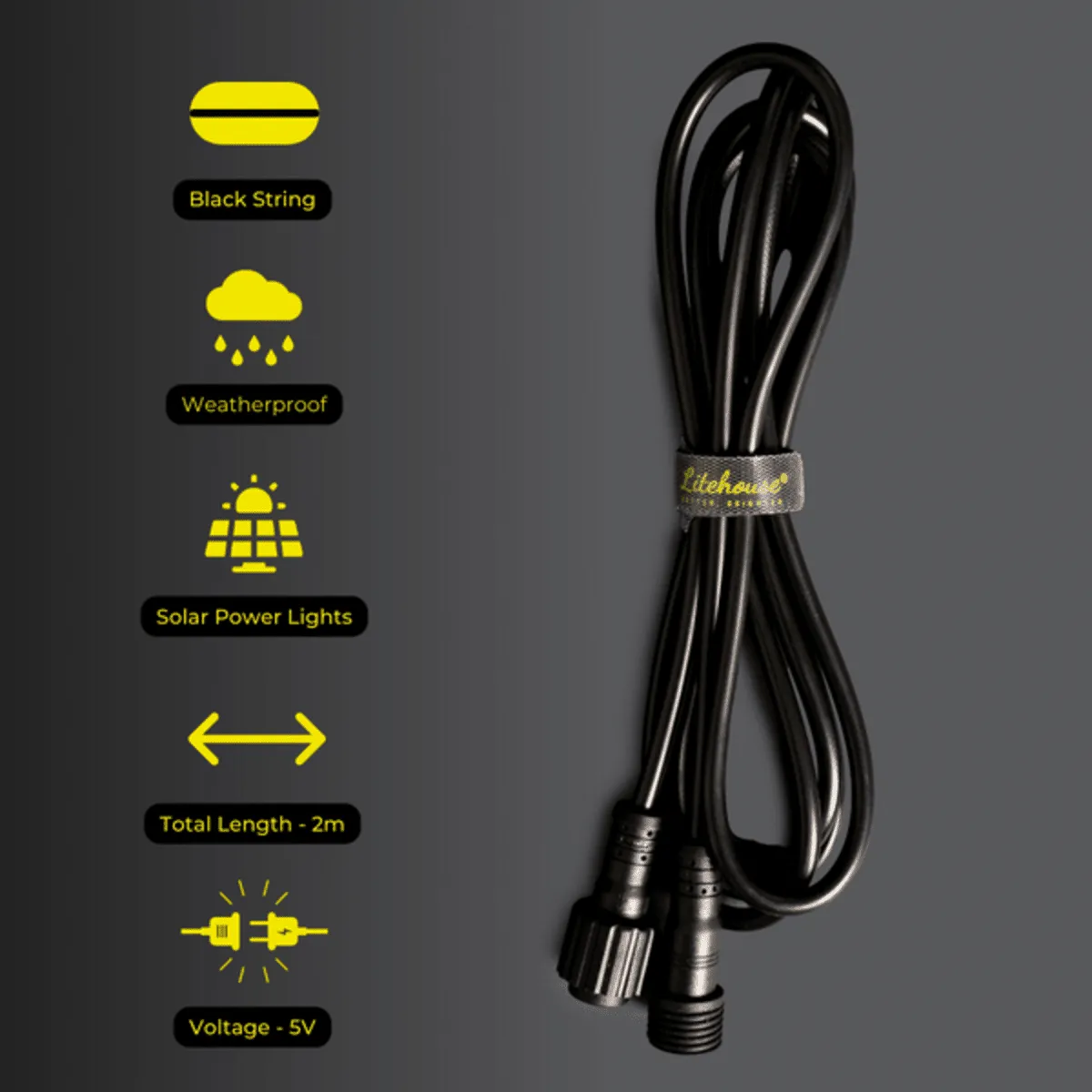 Litehouse 5V Black Solar Festoon Extension Cord