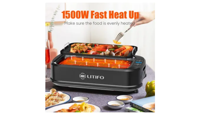 Litifo Smokeless Electric Grill with Non-Stick Coating (NEW) - Ships Quick!