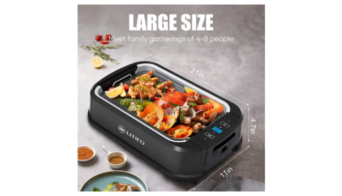 Litifo Smokeless Electric Grill with Non-Stick Coating (NEW) - Ships Quick!