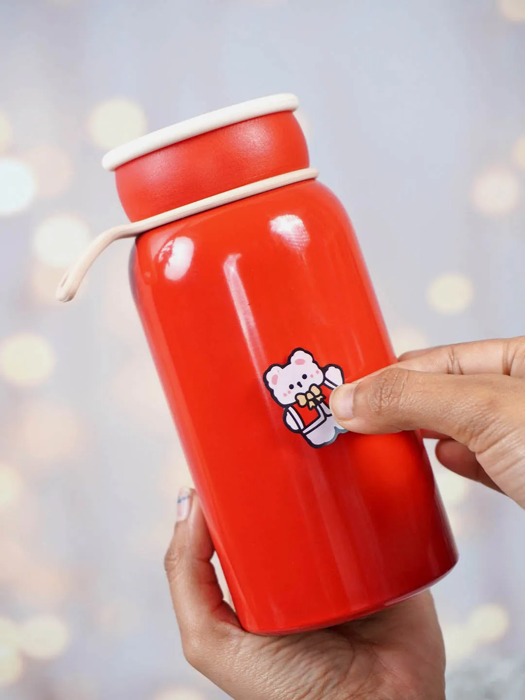 Little Surprise Box, Red Christmas sticker themed Stainless Steel Thermos Bottle with Strainer,400ml