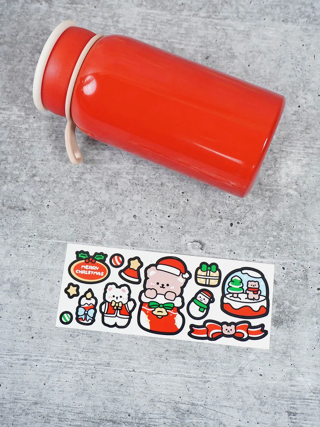 Little Surprise Box, Red Christmas sticker themed Stainless Steel Thermos Bottle with Strainer,400ml