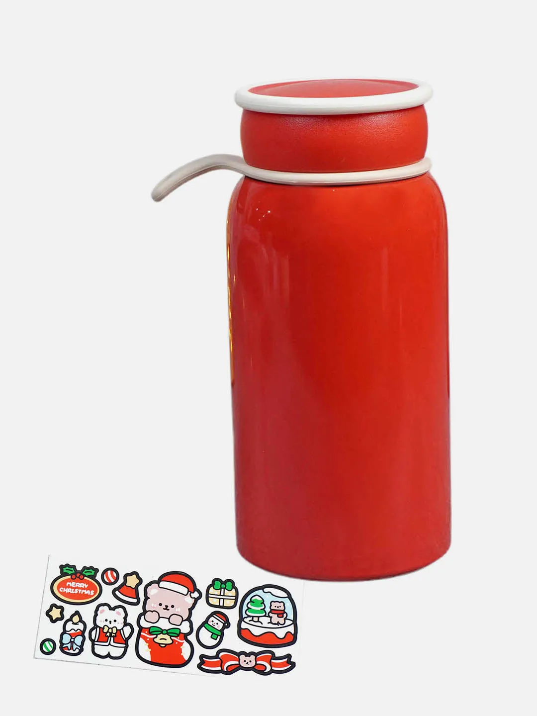 Little Surprise Box, Red Christmas sticker themed Stainless Steel Thermos Bottle with Strainer,400ml