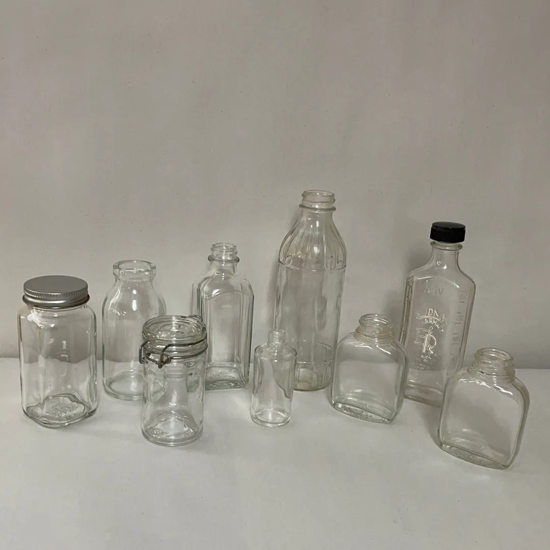 [Loc]<€€* Lot/9 Vintage Glass Apothecary Pharmacy Jars Bottles