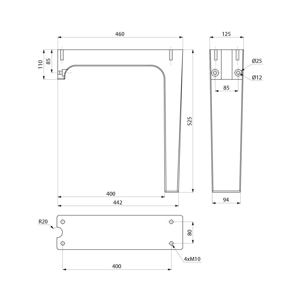 Mounting Bracket Pedestal for MINERALCAST Wash Troughs (454001A / 454010)