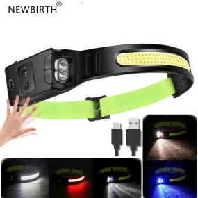 New COB LED Head Light USB Rechargeable Headlamp Full Vision Sensor Head Torch with Built-in Battery Fishing Light for Camping