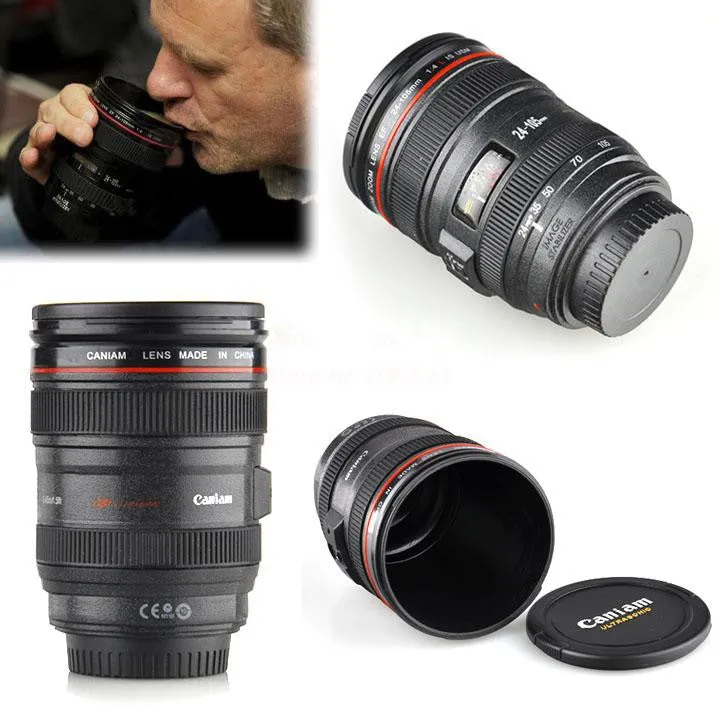 New Coffee Lens Emulation Camera Mug Cup Beer Cup Wine Cup With Lid Black Plastic Cup 480ML