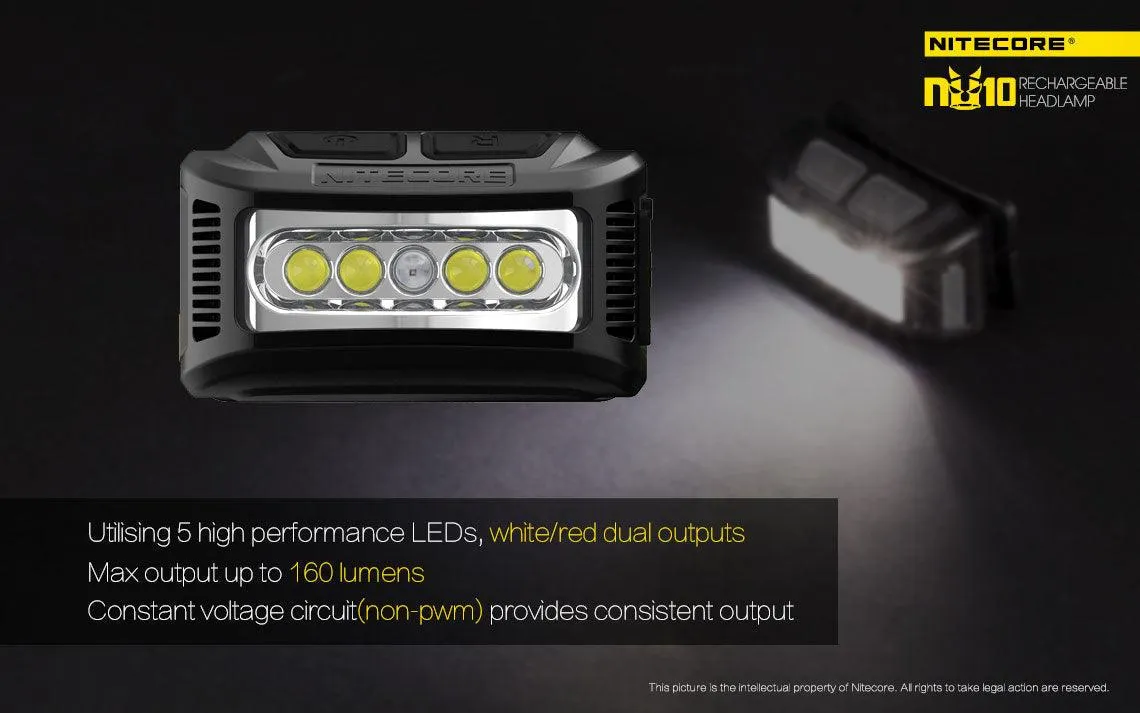 NITECORE NU10 900MAH HEADLAMP, 160 LUMEN