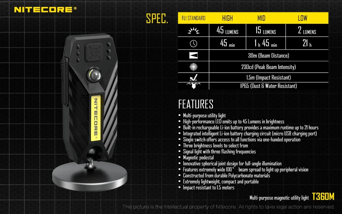 Nitecore T360M 45 Lumen USB Rechargeable Utility Light