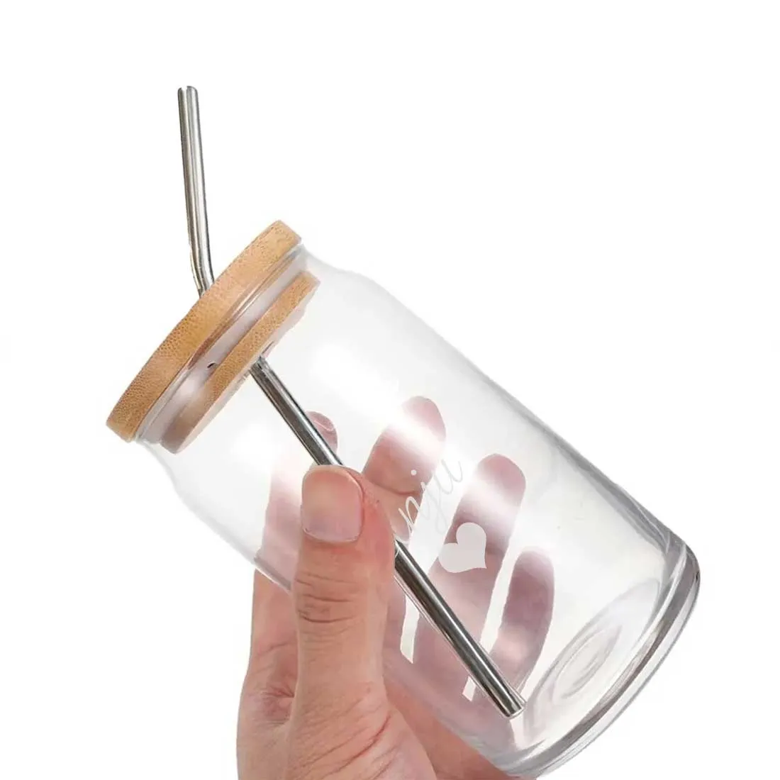 Nutcase Personalized Glass Bottle with Straw (Metal) and Wooden Lid