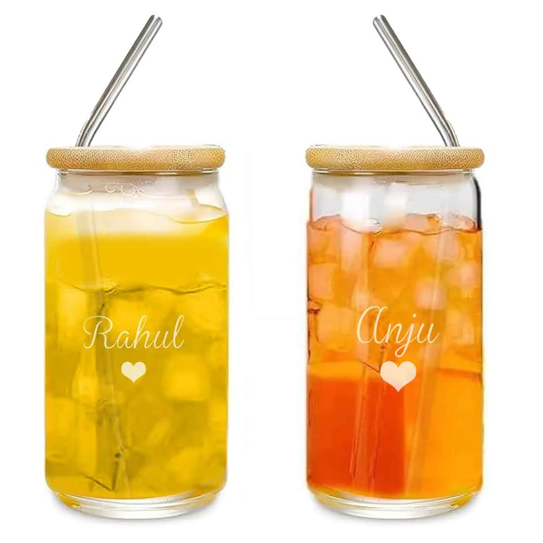 Nutcase Personalized Glass Bottle with Straw (Metal) and Wooden Lid