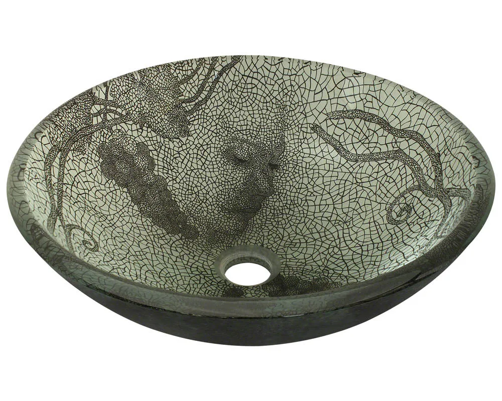 P426 Cracked Vineyard Glass Vessel Bathroom Sink