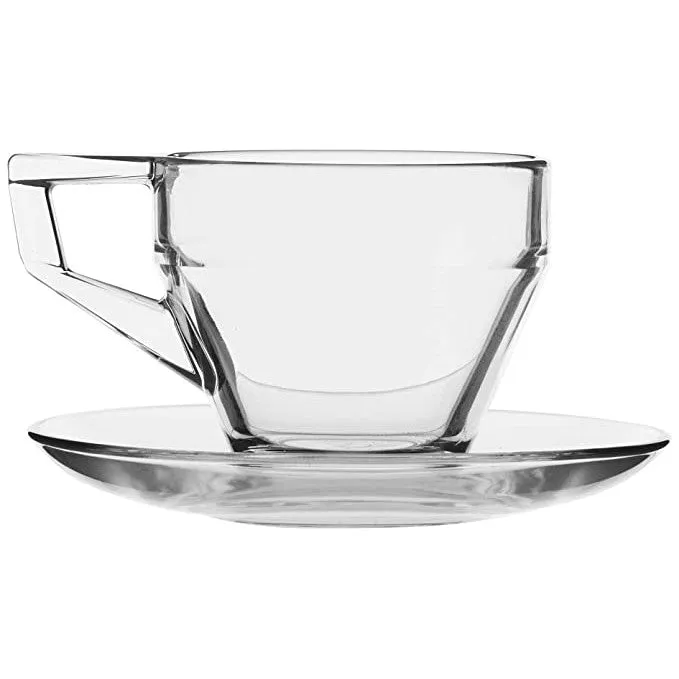 Pasabahce Shiny Glass Tea Cup and Saucer 6Pcs Set with Box 23795