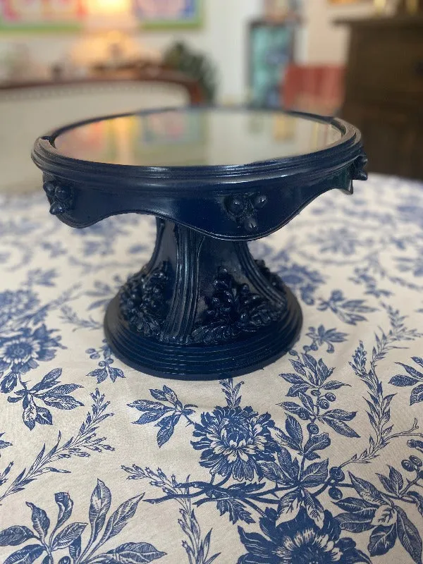 Pedestal Stand by "Hen Feathers" acorn motif navy blue