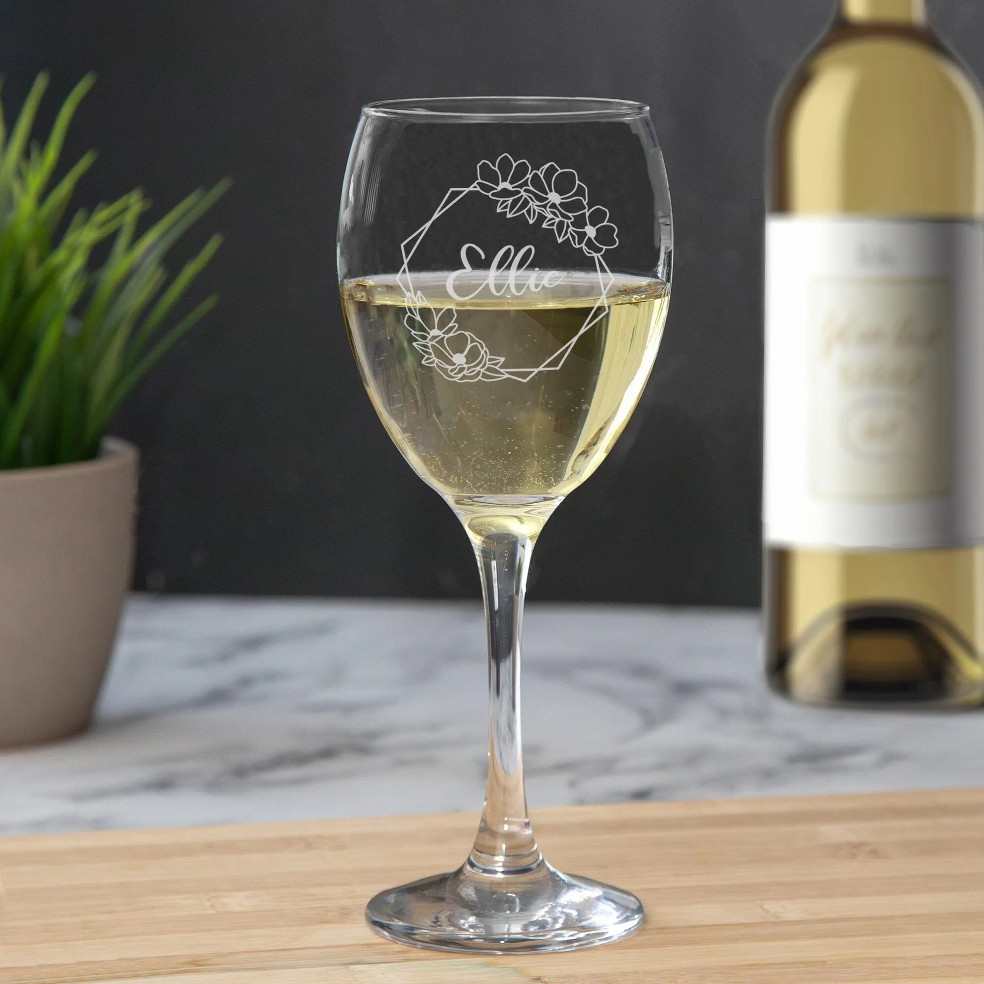 Personalised Floral Geometric Shape Wine Glass