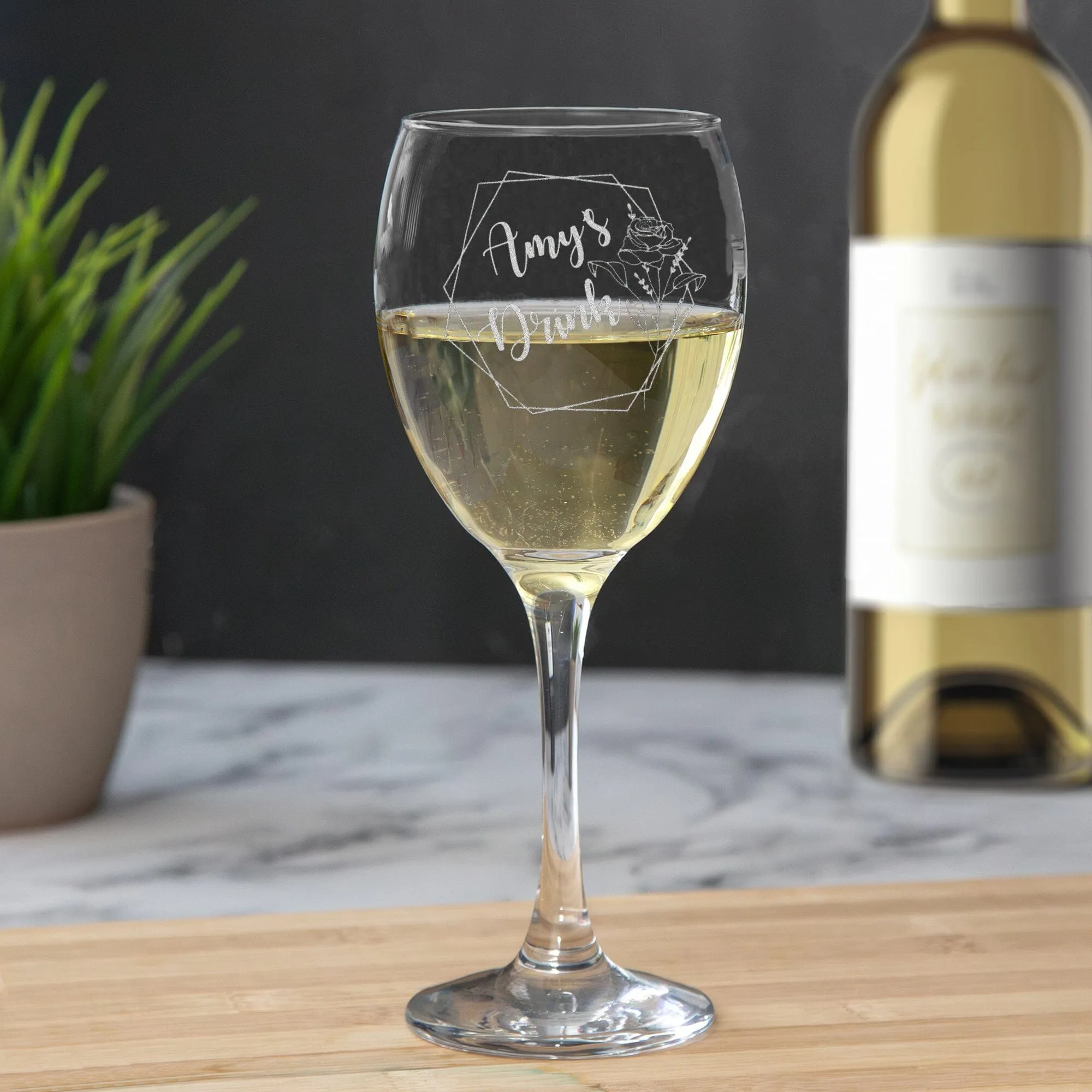 Personalised Floral Geometric Shape Wine Glass