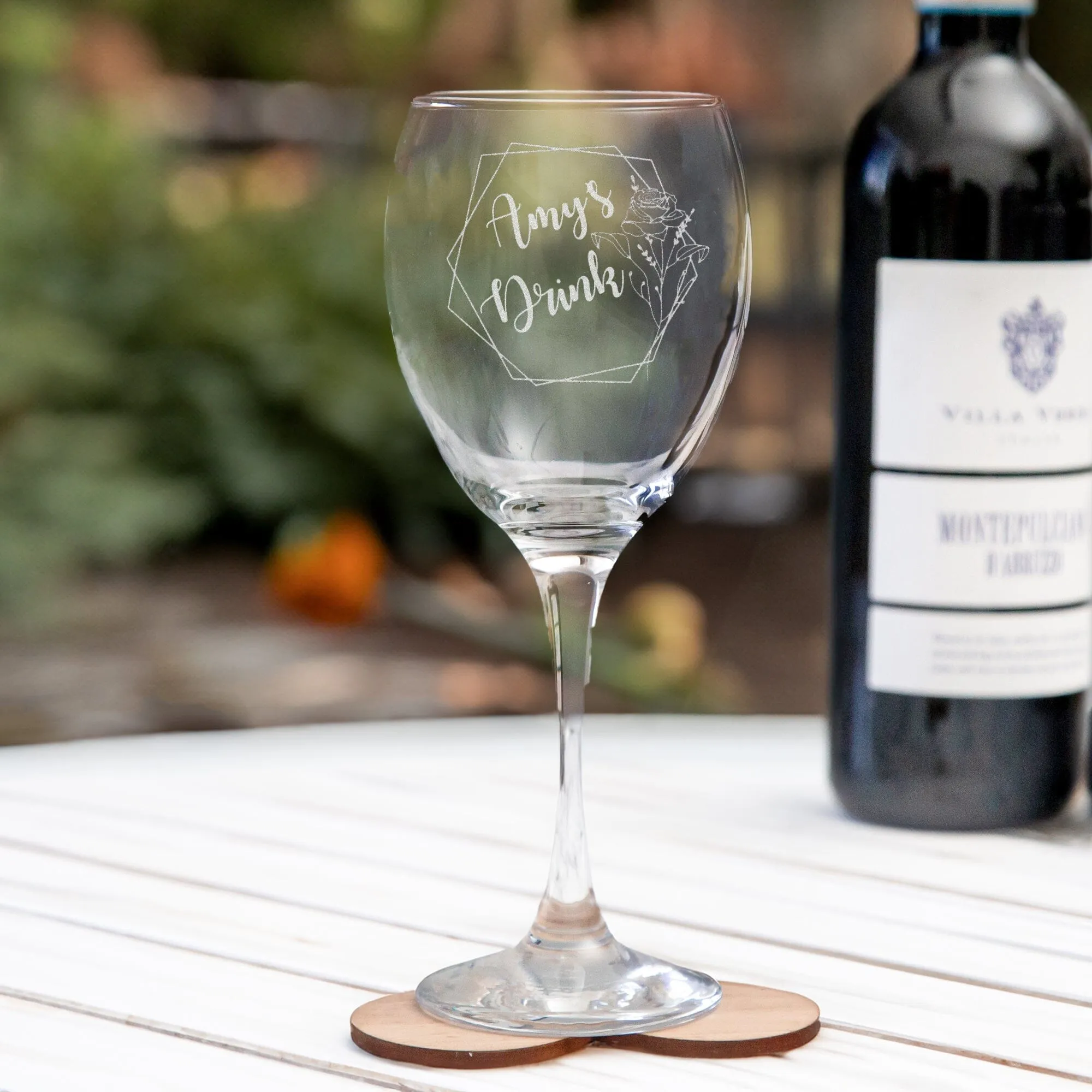 Personalised Floral Geometric Shape Wine Glass