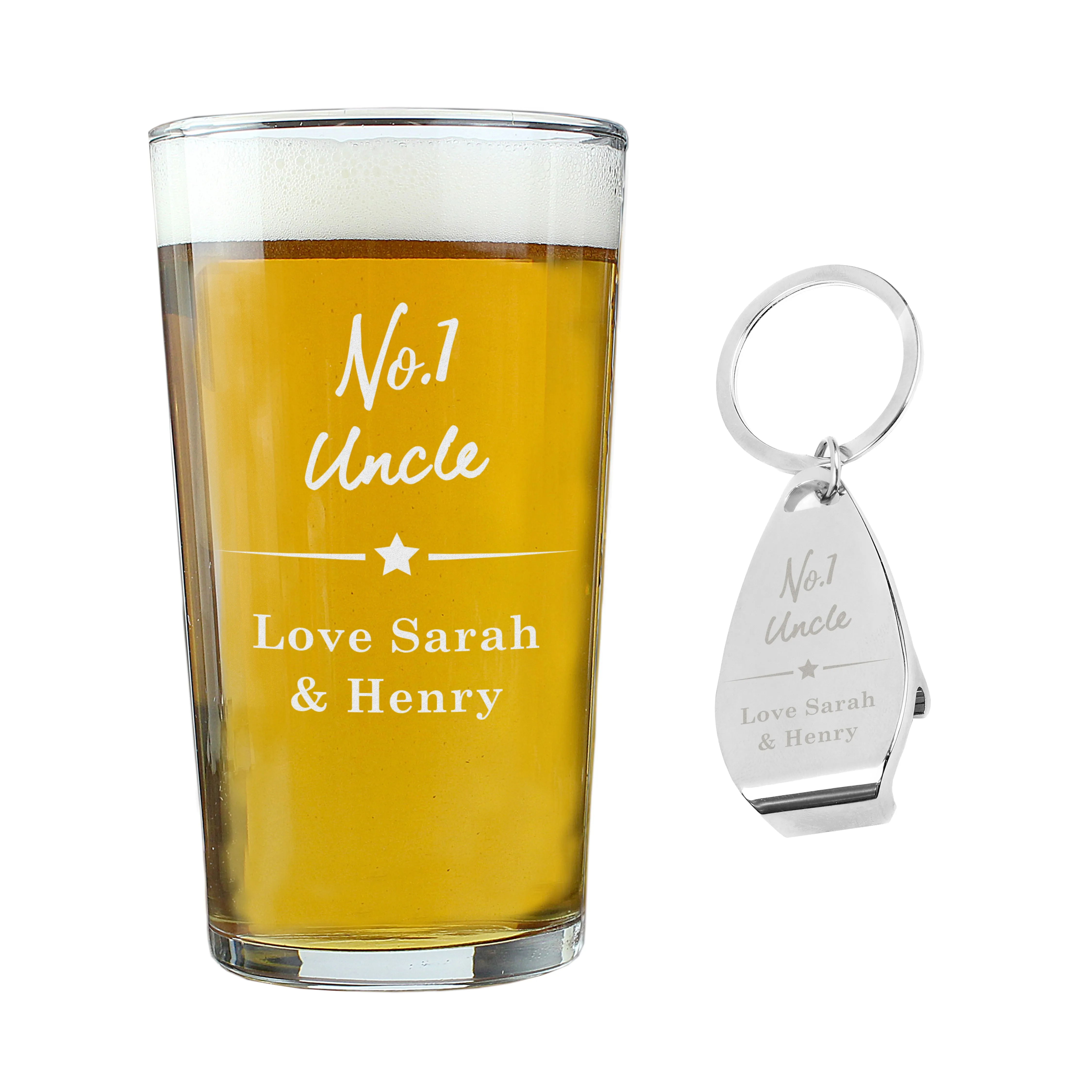 Personalised No.1 Pint Glass & Bottle Opener Set