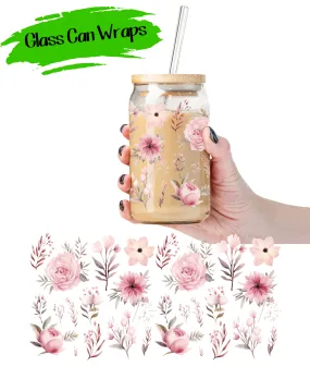 Pink Flowers Wrap for 16/20 oz Cups - UV DTF or Sublimation (SHIPS IN 3-7 BUS DAYS)