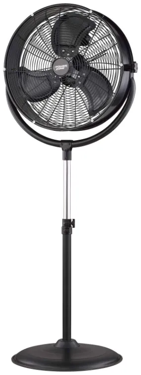 PowerZone FES50-T2 Pedestal Fan with Drum/Stand, 120 V, 1.25 A, 20 in Dia Blade, 3-Blade, Metal Blade, Black