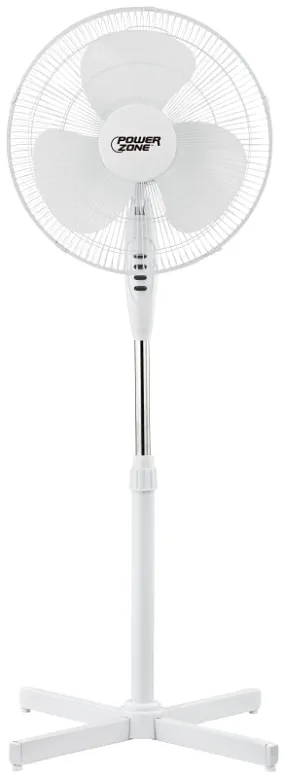 PowerZone FS-40E Oscillating Floor Fan, 120 V, 0.42 A, 90 deg Sweep, 16 in Dia Blade, 3-Blade, Plastic Blade, White :EA: QUANTITY: 1