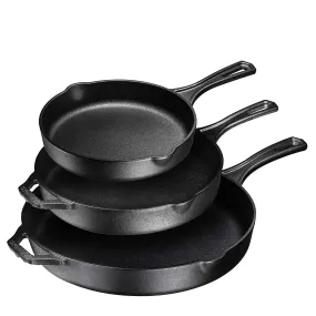 Pre-Seasoned Cast Iron 3 Piece Skillet Bundle. 12   10   8 Set of 3 Cast Iron Frying