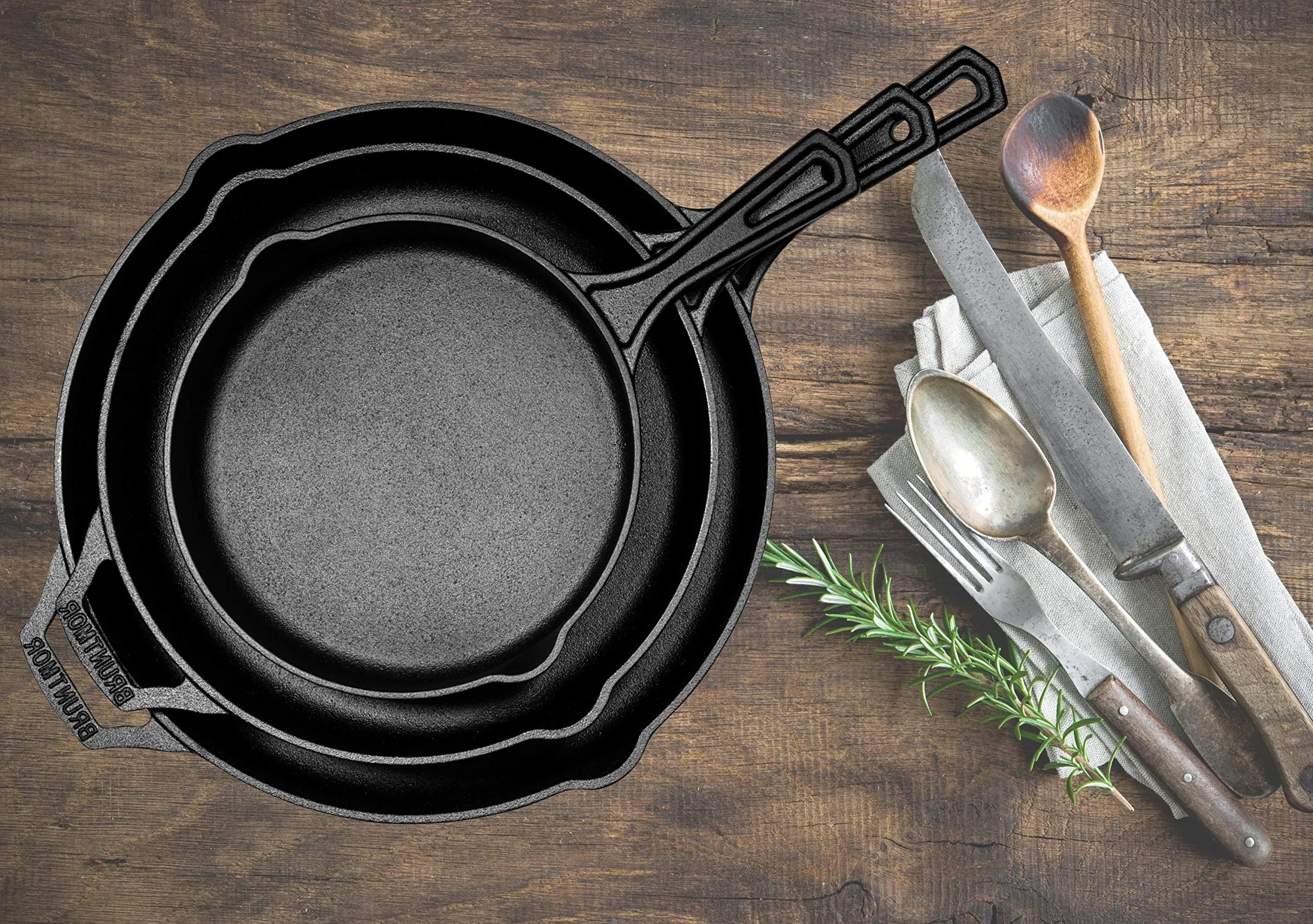 Pre-Seasoned Cast Iron 3 Piece Skillet Bundle. 12   10   8 Set of 3 Cast Iron Frying