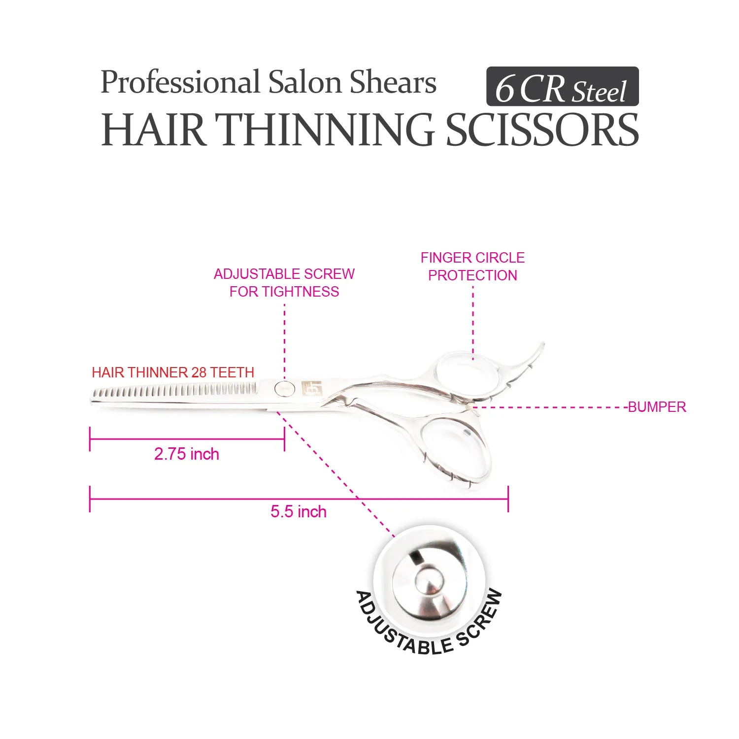 Professional 5.5" Salon Hair Thinning Scissors (6CR Steel)