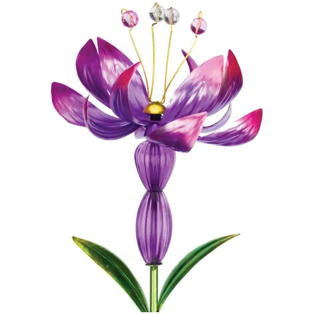 Purple Flower Spinner Solar Stake