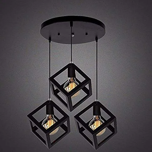 R@DIANT 3 LightPendents Squre Ceiling Lamp (Black){Without Filament Bulb BUT Include LED BUB}